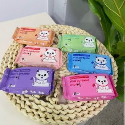 دستمال مرطوب فانتزی جیبی طرح گربه بسته 8 عددی