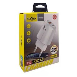 آداپتور شارژ 2 پورت USB-A و USB-C شارژ سریع 30 وات KLGO مدل PD-400
