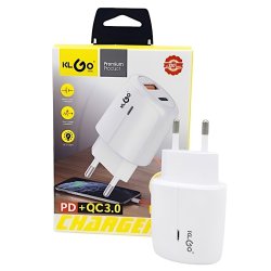 آداپتور شارژ 2 پورت USB-A و USB-C شارژ سریع 30 وات KLGO مدل PD-400